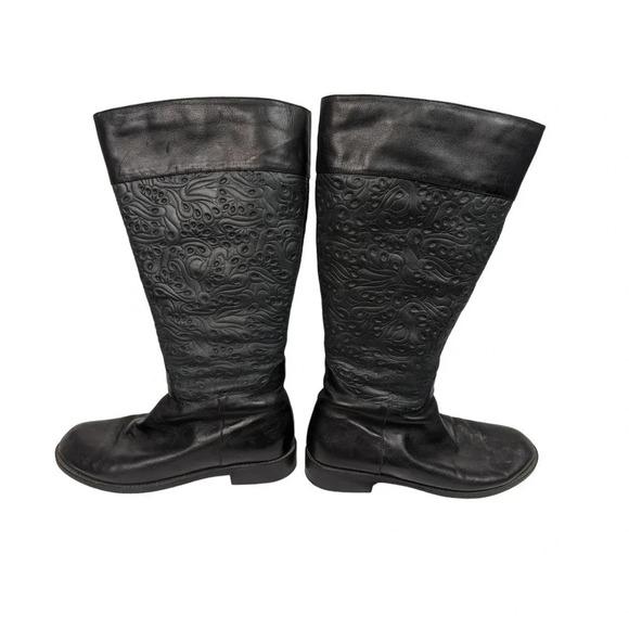 David Tate sz. 12W Bronco Floral Scroll Embossed Knee High Riding Boots Leather - Picture 3 of 14